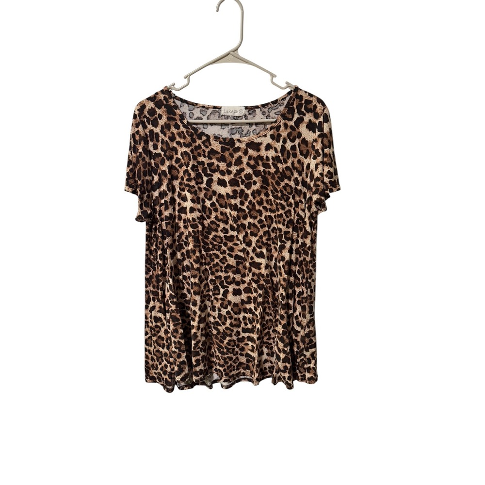 Larace Size XL Leopard Print Short Sleeve Tunic Top Brown Black Animal Print